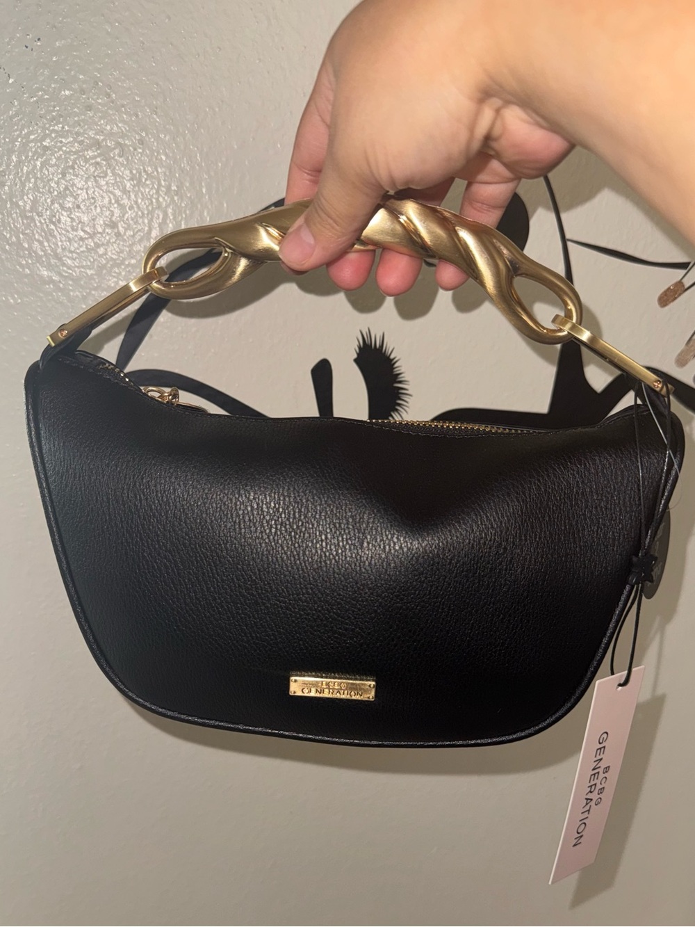 BCBGeneration Black Shoulder Bag with Gold Chain Accent
